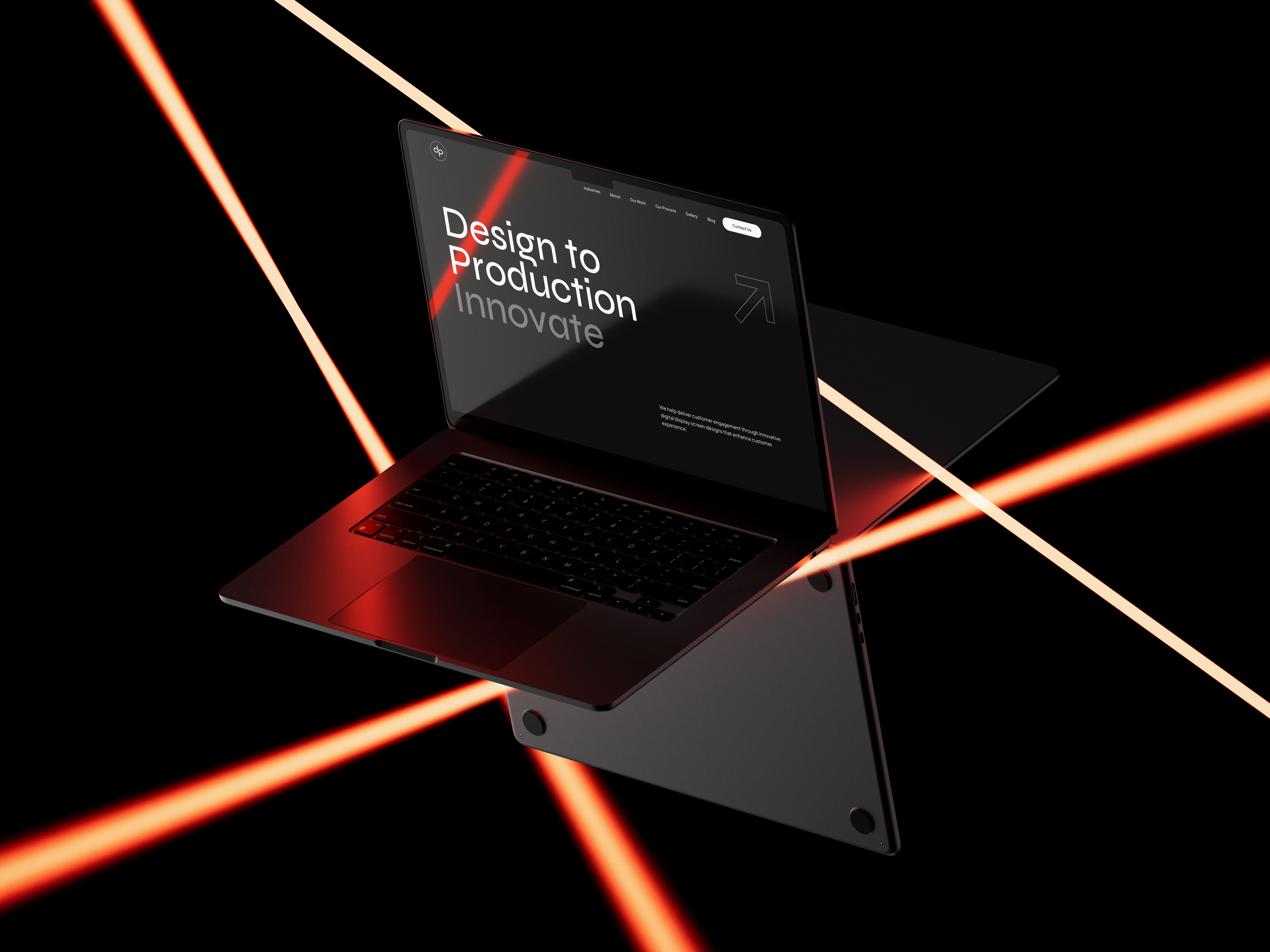 Laptop floating in space with web design elements